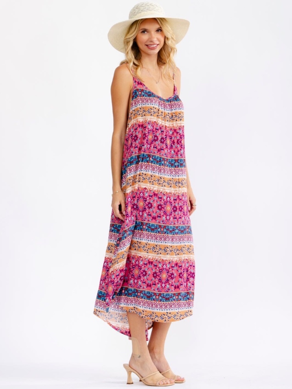 "Millibon" Women's Sleeveless Front Pockets Floral Maxi Dress